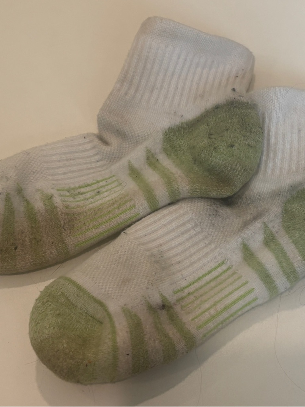 Women’s worn White Athletic Crew Socks with Green Accents
